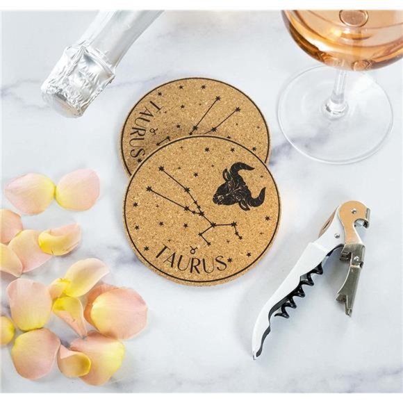 Taurus Cork Coasters - (Set of 4) Unique Boho Zodiac Decor - Modern Astrology - Picture 1 of 6